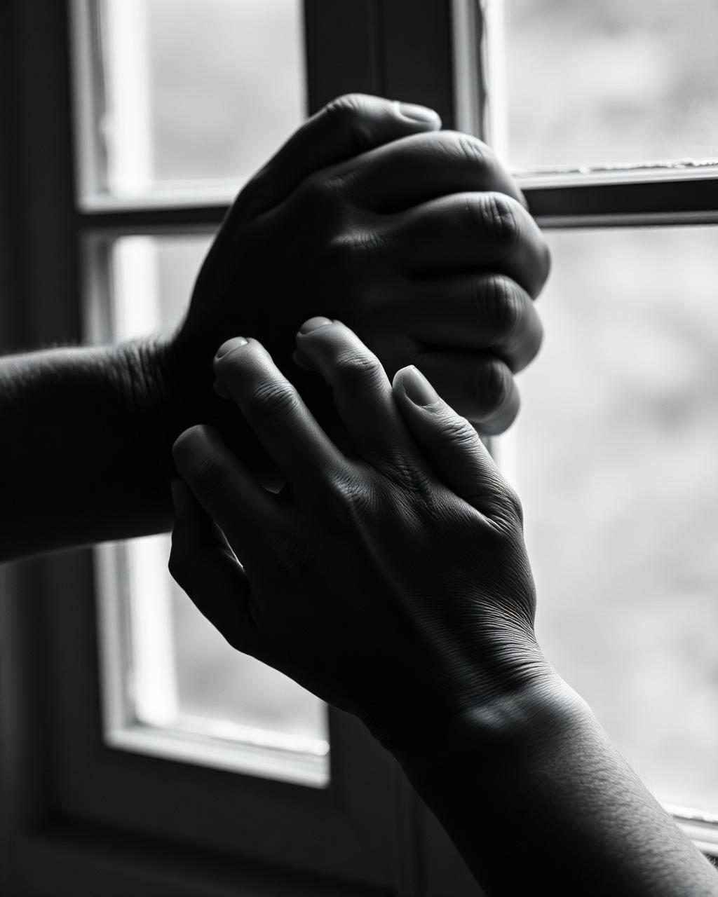 Duas mãos entrelaçadas em sinal de acolhimento.